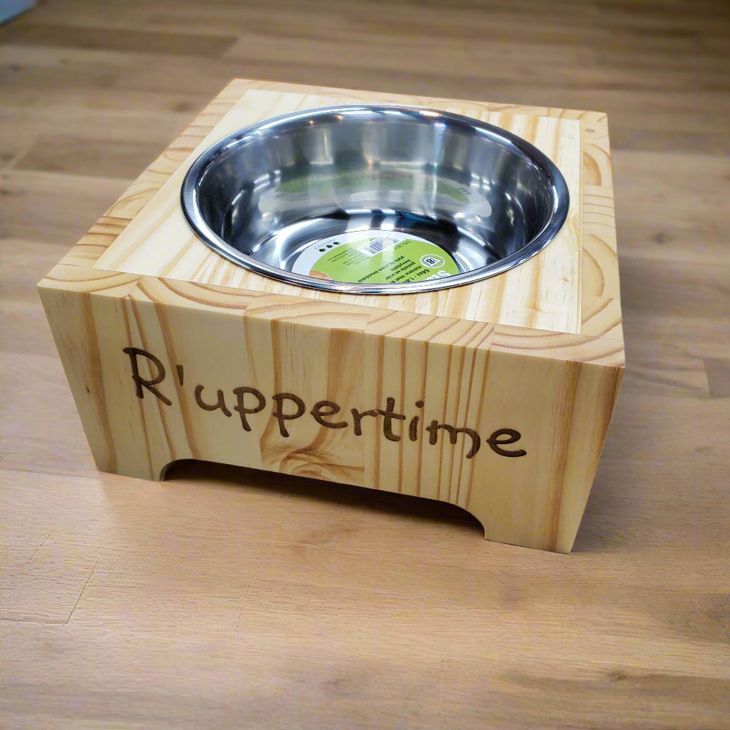 Dog Dish Stand, Short, 1 Place, Natural Pine
