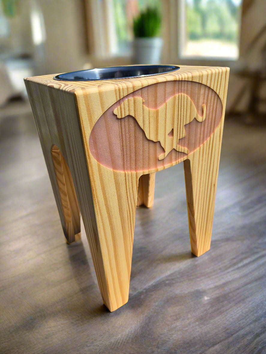 Dog Dish Stand, 15 Inches Tall, 1-Place, Natural Pine