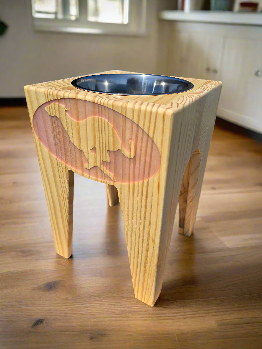 Dog Dish Stand, 15 Inches Tall, 1-Place, Natural Pine