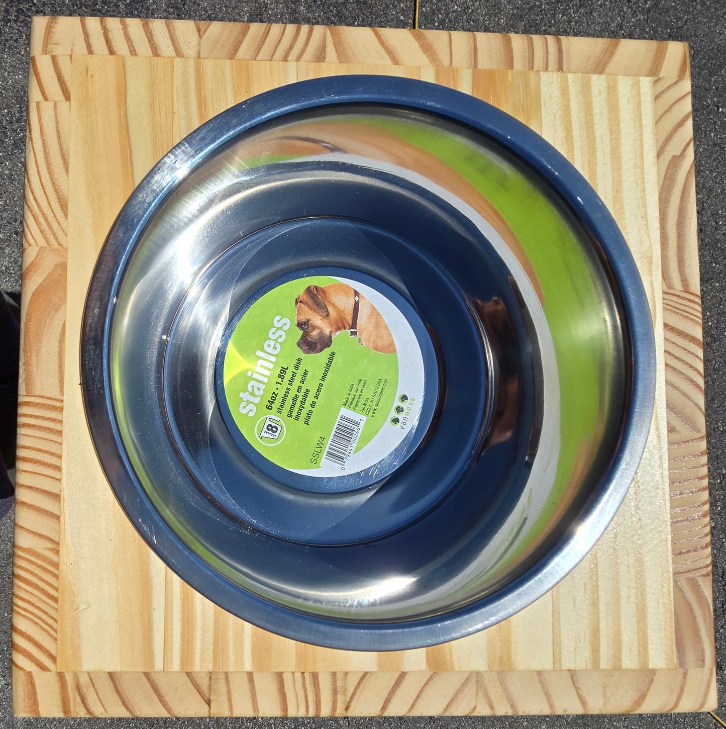 Dog Dish Stand, 15 Inches Tall, 1-Place, Natural Pine