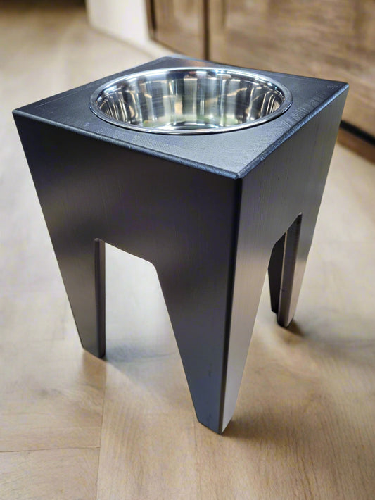 Dog Dish Stand, 15 Inches Tall, 1-Place, Black