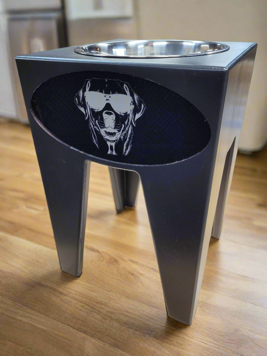 Dog Dish Stand, 15 Inches Tall, 1-Place, Black