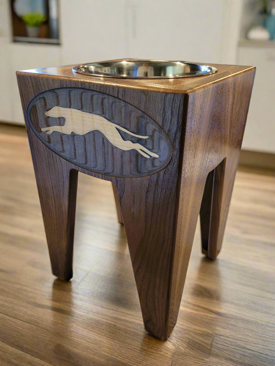 Dog Dish Stand, 15 Inches Tall, 1-Place, Walnut