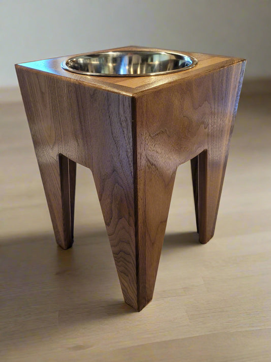 Dog Dish Stand, 15 Inches Tall, 1-Place, Walnut
