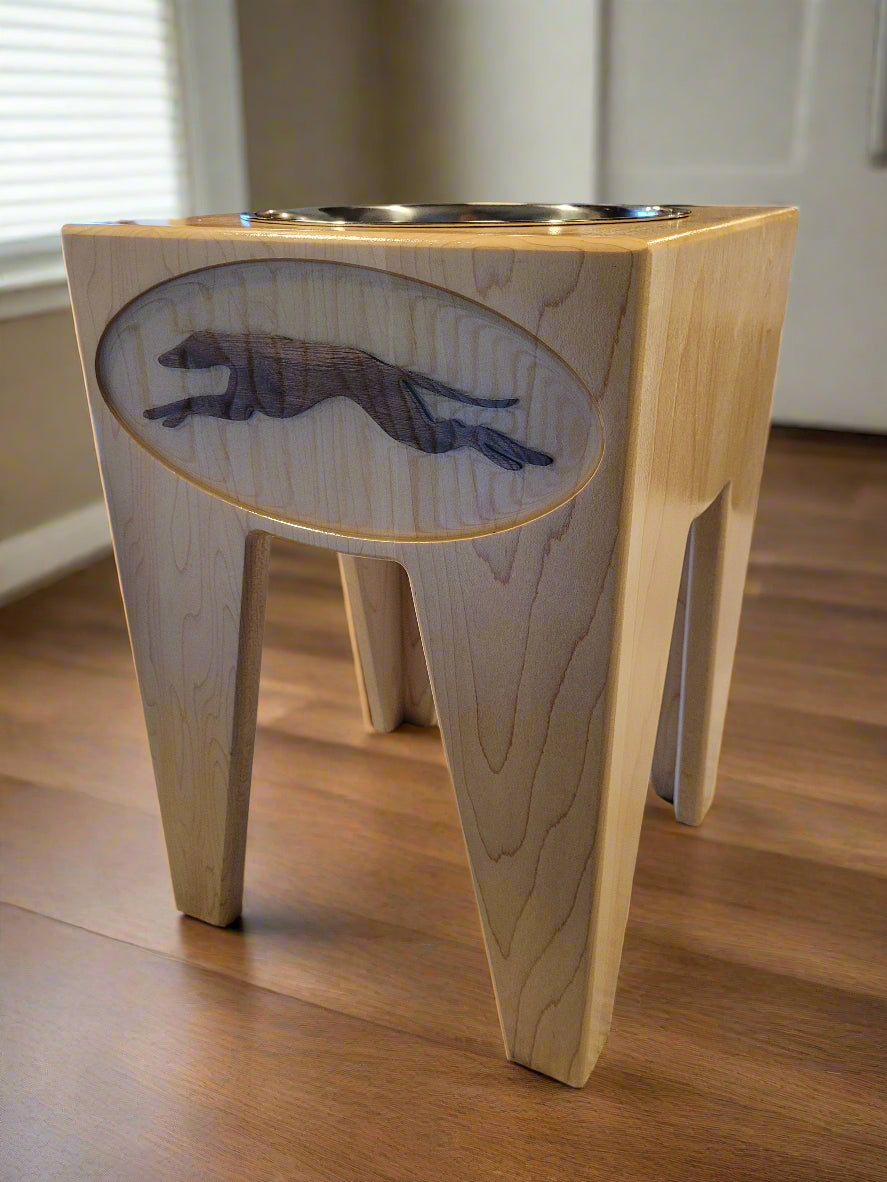 Dog Dish Stand, 15 Inches Tall, 1-Place, Maple