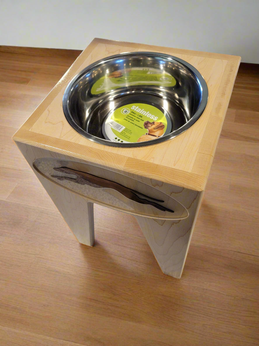 Dog Dish Stand, 15 Inches Tall, 1-Place, Maple