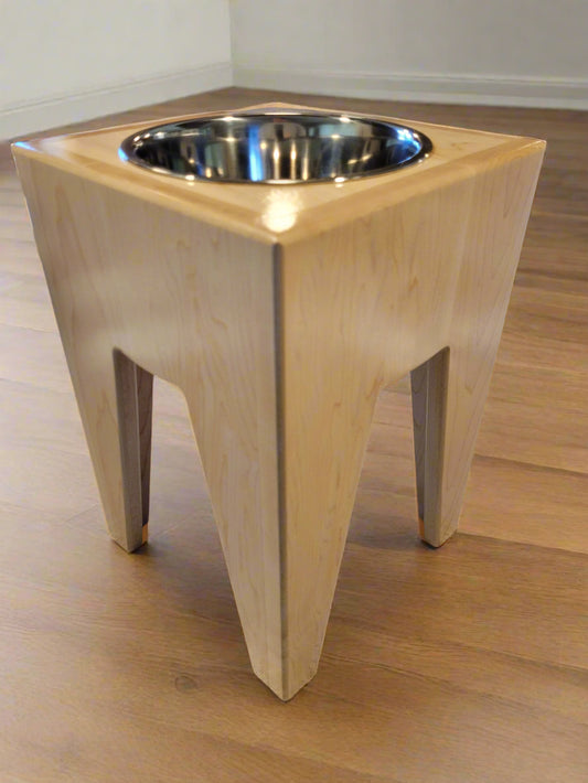 Dog Dish Stand, 15 Inches Tall, 1-Place, Maple