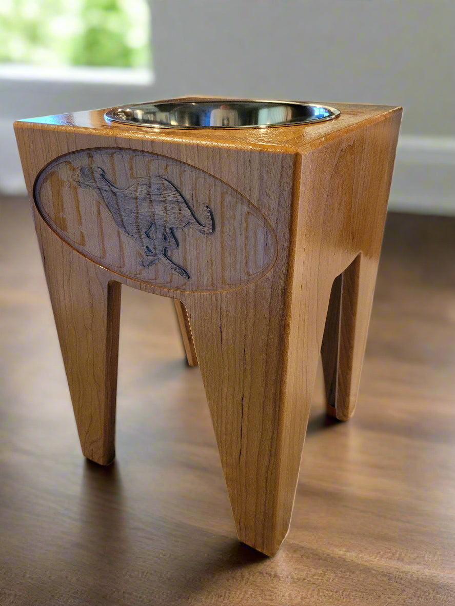 Dog Dish Stand, 15 inches tall, 1-place, Cherry