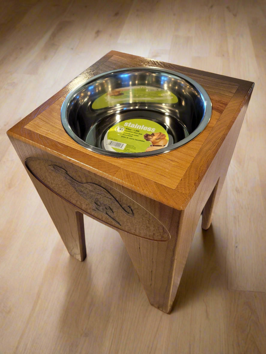 Dog Dish Stand, 15 inches tall, 1-place, Cherry