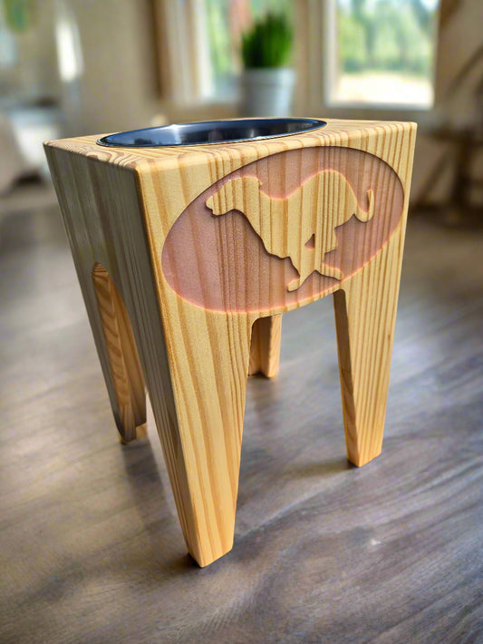 Dog Dish Stand, 15 Inches Tall, 1-Place, Natural Pine