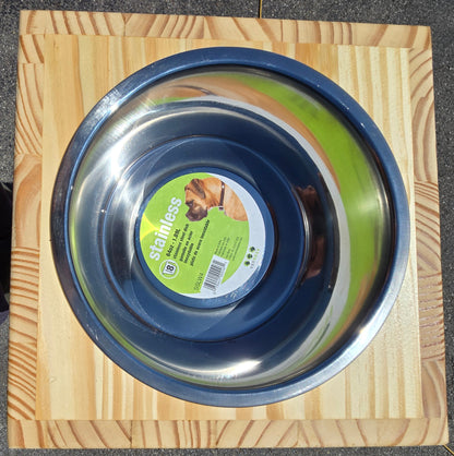 Dog Dish Stand, 15 Inches Tall, 1-Place, Natural Pine