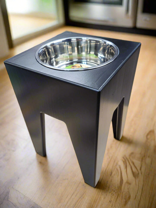 Dog Dish Stand, 15 Inches Tall, 1-Place, Black