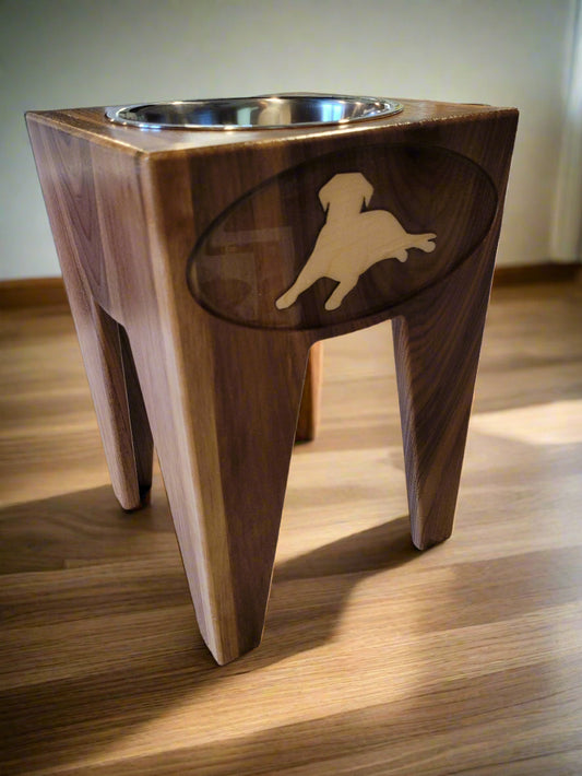 Dog Dish Stand, 15 Inches tall, 1-Place, Walnut
