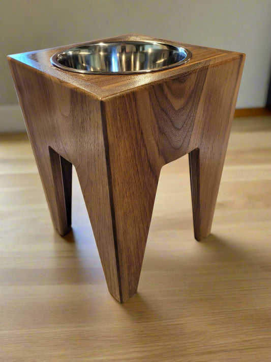 Dog Dish Stand, 15 Inches tall, 1-Place, Walnut