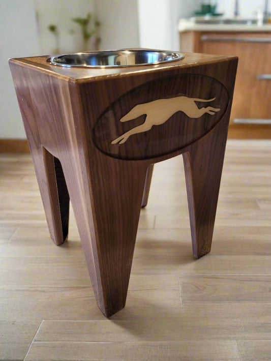 Dog Dish Stand, 15 Inches Tall, 1-Place, Walnut