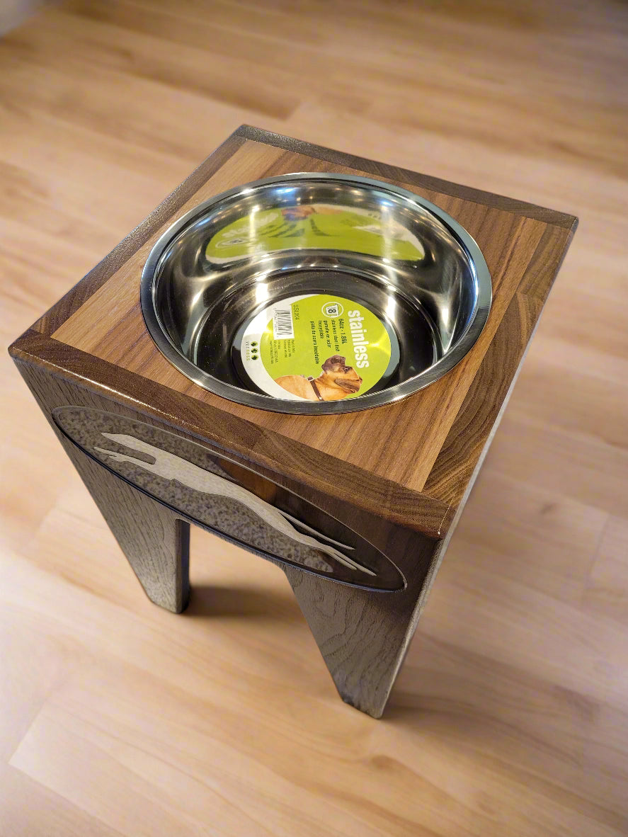 Dog Dish Stand, 15 Inches Tall, 1-Place, Walnut