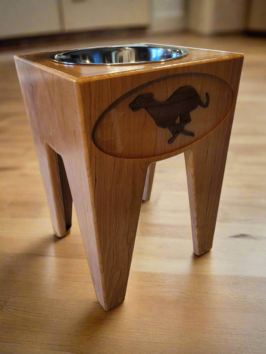 Dog Dish Stand, 15 inches tall, 1-place, Cherry