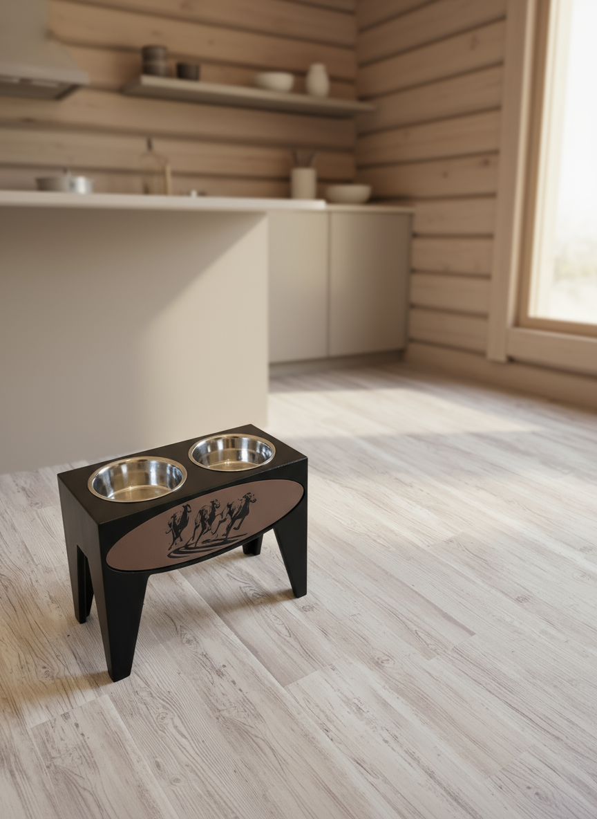 Dog Dish Stand, 15 Inches Tall, 2-Place, Black