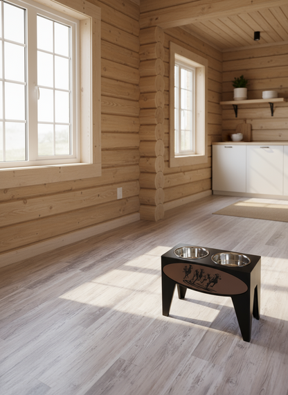 Dog Dish Stand, 15 Inches Tall, 2-Place, Black