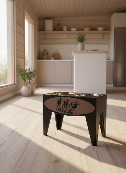 Dog Dish Stand, 15 Inches Tall, 2-Place, Black