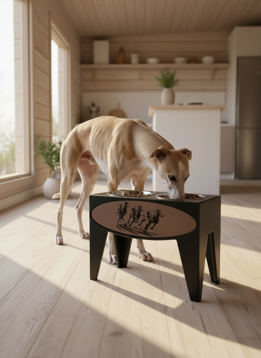 Dog Dish Stand, 15 Inches Tall, 2-Place, Black