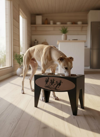 Dog Dish Stand, 15 Inches Tall, 2-Place, Black
