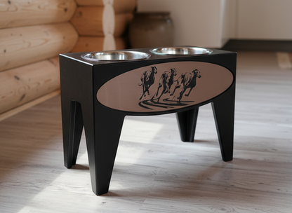 Dog Dish Stand, 15 Inches Tall, 2-Place, Black