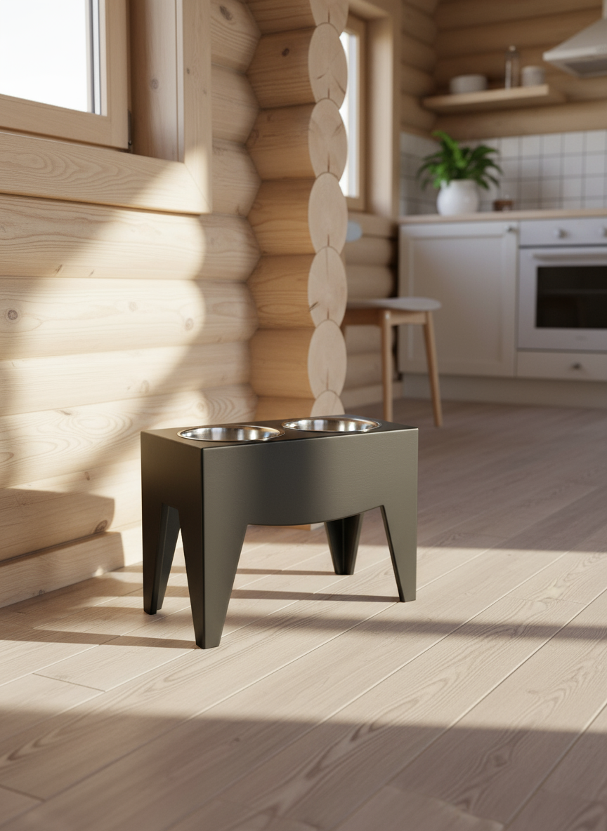 Dog Dish Stand, 15 Inches Tall, 2-Place, Black