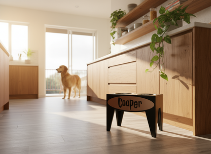 Personalized Elevated Dog Feeder Dish Stand, 15 Inches Tall, 2-Place, Black