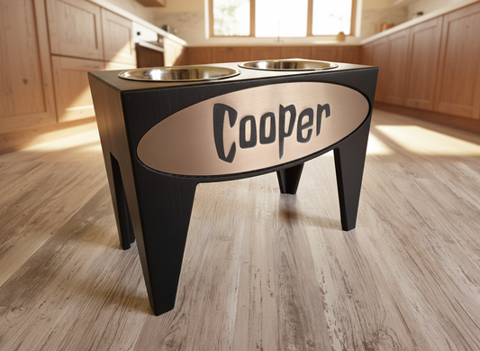 Personalized Elevated Dog Feeder Dish Stand, 15 Inches Tall, 2-Place, Black