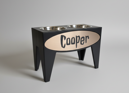 Personalized Elevated Dog Feeder Dish Stand, 15 Inches Tall, 2-Place, Black