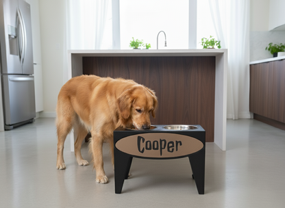 Personalized Elevated Dog Feeder Dish Stand, 15 Inches Tall, 2-Place, Black