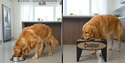 Personalized Elevated Dog Feeder Dish Stand, 15 Inches Tall, 2-Place, Black