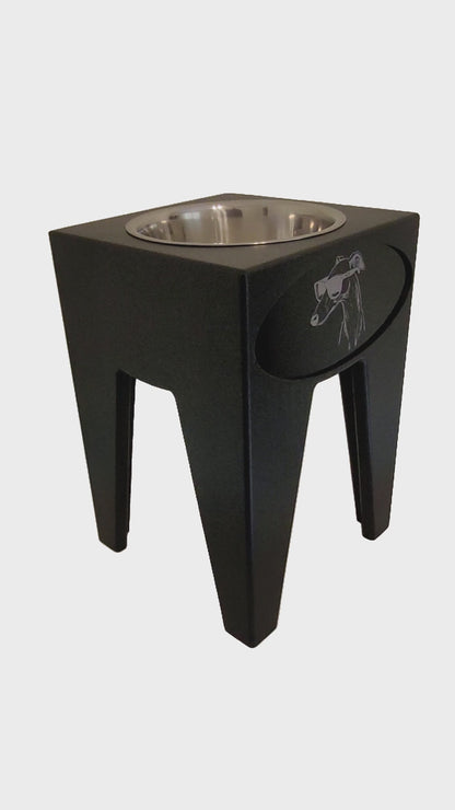Elevated Dog Feeder Dish Stand, 15 Inches Tall, 1-Place, Black