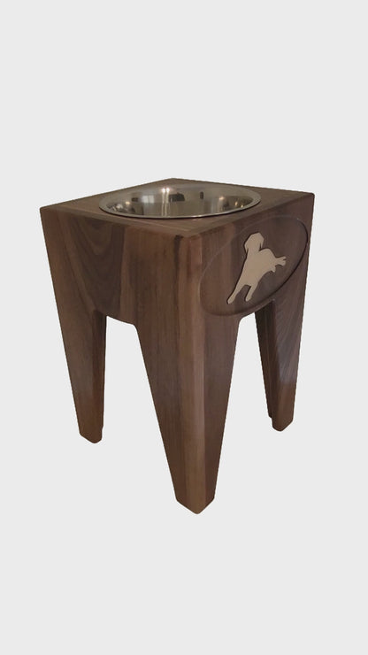 Elevated Dog Feeder Dish Stand, 15 Inches tall, 1-Place, Walnut