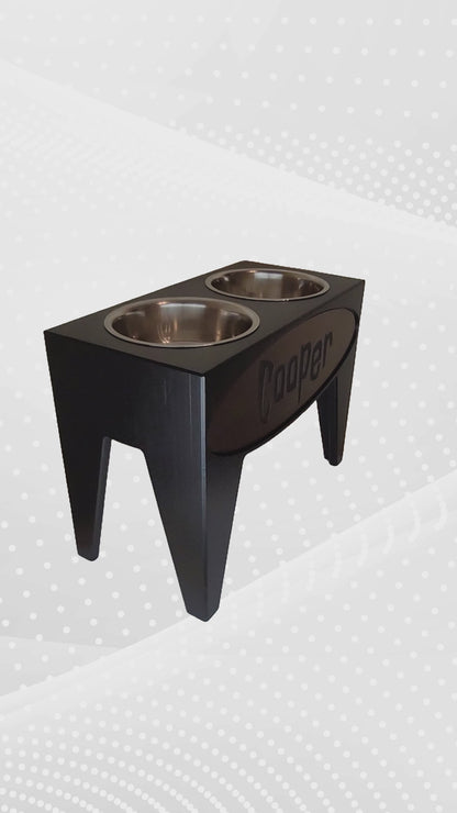 Personalized Elevated Dog Feeder Dish Stand, 15 Inches Tall, 2-Place, Black