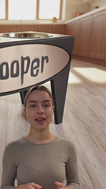 Personalized Elevated Dog Feeder Dish Stand, 15 Inches Tall, 2-Place, Black